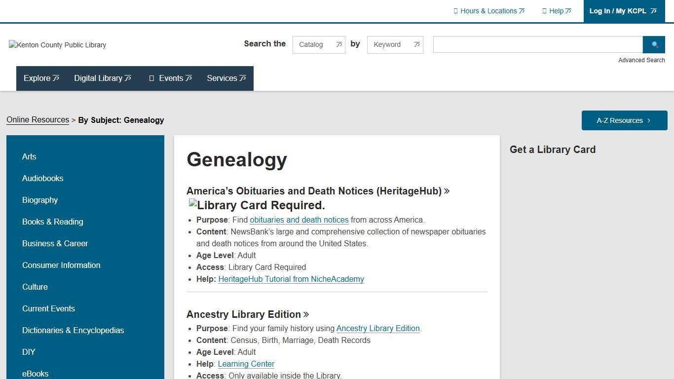 Genealogy Kenton Library
